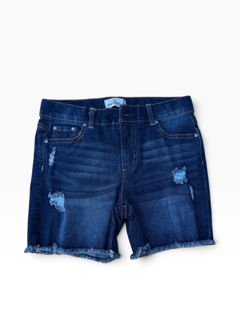 Jordache Girls Dark Indigo Distressed Denim Shorts